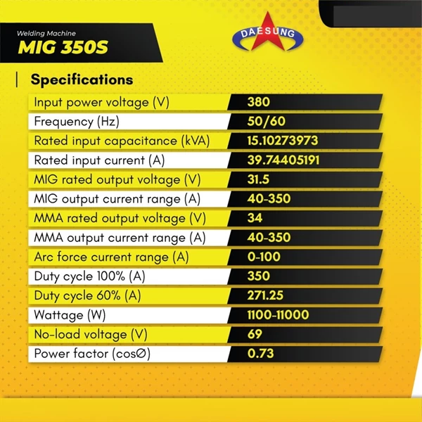 Mesin Las MIG 350S Daesung Trafo Las Korea Technology