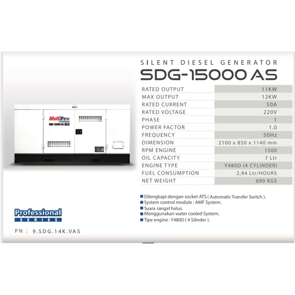 Genset Silent Diesel Generator Multipro SDG-15000 LT