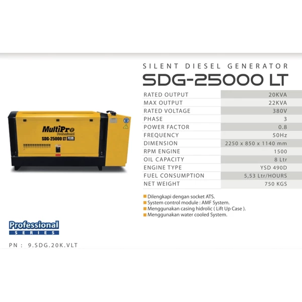 Genset Silent Diesel Generator Multipro SDG-25000 LT