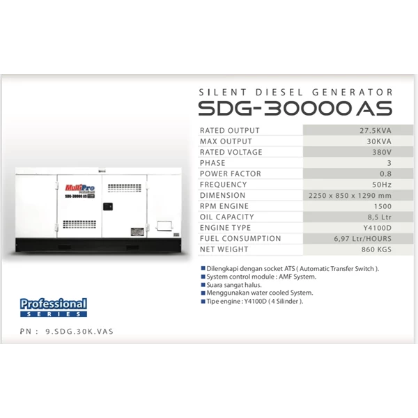 Genset Silent 22.000 Watt Multipro SDG-30000 AS